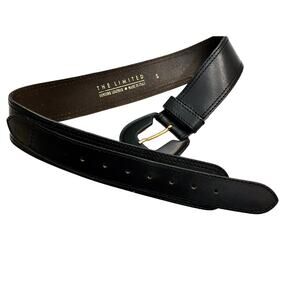 Vintage 80s The Limited Black Leather Belt Made in Italy Sz S Wide 27-33”